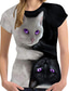 preiswerte T-Shirt-Gokomo Damen T-Shirt 61d Cat Print Rundhals Top lässig lose Tunika Bluse Shirt Top Kleidung