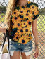 billige T-shirts til kvinde-Dame T-shirt Designer 3D-udskrivning Blomstret Grafisk 3D Solsikke Design Kortærmet Rund hals Daglig Trykt mønster Tøj Tøj Designer Basale Grøn Gul Orange