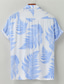 billiga Tropiska skjortor-Herr Hawaii skjorta Button Down skjorta Sommarskjorta Strandskjorta Svart Vit Gul Röd Mörkblå Kortärmad Löv Grafiska tryck Lägerkrage Semester Utekväll Ficka Kläder Mode Hawaiisk