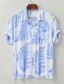 billige Hawaiiskjorter-Herre Hawaii skjorte Button Down skjorte Sommer skjorte Strandtrøje Sort Hvid Gul Rød Mørkeblå Kortærmet Blad Grafiske tryk Lejrhalsbånd Ferierejse I-byen-tøj Lomme Tøj Mode Hawaiiansk