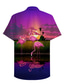 billige Hawaiiskjorter-Herre Skjorte 3D-udskrivning Flamingo Plusstørrelser Krave Afslappet Daglig 3D-udskrivning Knap ned Kortærmet Regulær Toppe Afslappet Mode Tropisk Åndbart Lilla / Sport