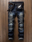 billige Cargobukser-mænds retro nødlidende lynlås plisserede slidstærke jeansbukser lige bukser slim fit biker jeans bukser i retrostil