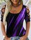 cheap Women&#039;s T-shirts-Women&#039;s T shirt Tee Designer Color Block Short Sleeve U Neck Daily Weekend Cut Out Print Clothing Clothes Designer Basic Blue Gray Purple