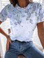 baratos T-Shirts de mulher-Mulheres Camiseta Designer Impressão 3D Floral Plantas Gráfico Detalhes Manga Curta Decote Redondo Diário Imprimir Roupas Designer Básico Azul