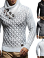 billige sweater til mænd-Herre Bluse Cardigan Jumper Strikke Knap Strikket Geometrisk Høj krave Basale Stilfuld Efterår Vinter Hvid / Sort Hvid S M L / Langærmet