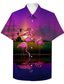 billige Hawaiiskjorter-Herre Skjorte 3D-udskrivning Flamingo Plusstørrelser Krave Afslappet Daglig 3D-udskrivning Knap ned Kortærmet Regulær Toppe Afslappet Mode Tropisk Åndbart Lilla / Sport