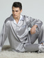 abordables Pijamas-Conjunto de pijamas de satén de seda de lujo para hombre, ropa de dormir de manga larga de dos piezas con botones, ropa de dormir clásica estampada