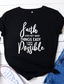 billige T-shirts til kvinde-kvinders tro brevprint t-shirts kortærmet grafiske tees toppe sort stor