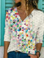 お買い得  レディースＴシャツ-女性用 日常 週末 幾何 ペインティング Tシャツ カラーブロック 幾何学模様 長袖 プリント Ｖネック ベーシック トップの グリーン ベージュ S / 3Dプリント