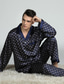 cheap Pajamas-men&#039;s luxury silk satin pajamas set button down two-pieces long sleeve sleepwear classic printed loungewear
