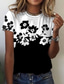 preiswerte T-Shirt-Damen T Shirt Design 3D-Druck Blumen Graphic Farbblock Design Kurzarm Rundhalsausschnitt Täglich Bedruckt Kleidung Design Basic Schwarz