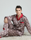 abordables Pyjamas-Ensemble de pyjamas en satin de soie de luxe pour hommes boutonné deux pièces vêtements de nuit à manches longues vêtements de détente imprimés classiques