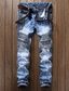 abordables Pantalons Cargo-Pantalon en jean plissé résistant à l&#039;usure rétro pour hommes avec fermeture éclair en détresse pantalon droit slim fit style rétro biker