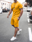cheap Men&#039;s Tracksuits-Men&#039;s Tracksuit Solid Color Daily Weekend 2 Piece Sporty Short Sleeve Tops Sporty Casual / Sporty White Blue Yellow / Summer / Mid Waist