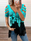 cheap Women&#039;s T-shirts-Women&#039;s Shirt Blouse Eyelet top Colourful Aqua green Color blue Leopard Floral Zipper Cut Out Short Sleeve Holiday Weekend Streetwear Basic V Neck Regular Fit Floral