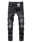 abordables Pantalons Cargo-Pantalon en jean plissé résistant à l&#039;usure rétro pour hommes avec fermeture éclair en détresse pantalon droit slim fit style rétro biker