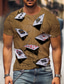 cheap Men&#039;s 3D T-shirts-Playing Cards Casual Mens 3D Shirt | Brown Summer Cotton | Men&#039;S Patterned Poker Round Neck Short Sleeve Gray Purple Yellow Party Daily Print Tops Graphic