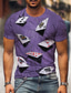 abordables Tee shirts 3D pour homme-T-shirt homme à motifs poker col rond manches courtes gris violet jaune fête impression quotidienne hauts t-shirts graphiques décontractés
