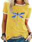 billige T-shirts til kvinde-farve dragonfly print t-shirt til kvinder kortærmet tee rund hals pullover toppe damer afslappet toppe hvid