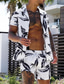 billige Herreskjortesæt-Herre Skjortedragter Sæt Blade Aftæpning Lysegul Hvid Lysegrøn Blå 3D-udskrivning Afslappet Daglig Kortærmet Knap ned Tøj Mode Hawaiiansk Afslappet Åndbart