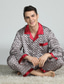 baratos Pijamas-Conjunto de pijamas de cetim de seda de luxo masculino com botão para baixo de duas peças roupa de dormir de manga longa clássica estampada loungewear
