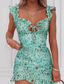 Χαμηλού Κόστους Μίνι Φορέματα-Γυναικεία Φόρεμα σε ευθεία γραμμή Μίνι φόρεμα Πράσινο του τριφυλλιού Ρουμπίνι Βαθυγάλαζο Αμάνικο Φλοράλ Στάμπα Άνοιξη Καλοκαίρι Λαιμόκοψη V Στυλάτο καυτό Σέξι 2022 Τ M L XL