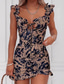 Χαμηλού Κόστους Μίνι Φορέματα-Γυναικεία Φόρεμα σε ευθεία γραμμή Μίνι φόρεμα Πράσινο του τριφυλλιού Ρουμπίνι Βαθυγάλαζο Αμάνικο Φλοράλ Στάμπα Άνοιξη Καλοκαίρι Λαιμόκοψη V Στυλάτο καυτό Σέξι 2022 Τ M L XL