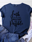 billige T-shirts til kvinde-kvinders tro brevprint t-shirts kortærmet grafiske tees toppe sort stor