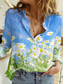 tanie Bluzki i koszule damskie-Damskie Motyw kwiatowy 3D Bluzka Koszula Kwiaty 3D Guzik Nadruk Kołnierzyk koszuli Podstawowy Codzienny Najfatalniejszy Biały Czerwony