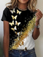 voordelige Dames T-shirts-Dames T-shirt Ontwerper 3D-afdrukken Grafisch Vlinder Sprankelend Kleurenblok Glittery Korte mouw Ronde hals Dagelijks Afdrukken Kleding Kleding Ontwerper Basic Zwart Paars Geel