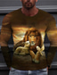 tanie T-shirty 3D męskie-Męskie Podkoszulek Koszula Koszulki Designerskie Lata 50. Codzienny Długi rękaw Brązowy Wzory graficzne Lew Nadruk Półgolf Codzienny Święto Nadruk Odzież Odzież Designerskie Lata 50. Codzienny