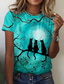 abordables Camisetas de mujer-Mujer Camiseta Design Impresión 3D Gato Graphic Diseño Animal Manga Corta Escote Redondo Diario Estampado ropa Design Básico Verde Trébol