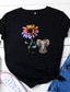 お買い得  レディースＴシャツ-レディースヒマワリ象プリント半袖トップス蜂親切パズルグラフィックTシャツ親切自閉症Tシャツ面白いブラウスブルー