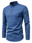 preiswerte Formelle Hemden-Herrenhemd unbedruckt einfarbig Stehkragen täglich Urlaub Button-Down Langarm Oberteile schlicht chinesischer Stil lässig blau weiß schwarz Hochzeit