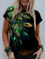 abordables Camisetas de mujer-Mujer Camiseta Design Impresión 3D Graphic Pluma Diseño Manga Corta Escote Redondo Diario Estampado ropa Design Básico Vintage Verde Trébol