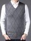 cheap Sweater Vests-Men&#039;s Sweater Vest Wool Sweater Pullover Sweater Jumper Knit Knitted Plaid V Neck Stylish Vintage Style Clothing Apparel Winter Fall Wine Light gray S M L