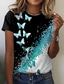 preiswerte T-Shirt-Damen T Shirt Design 3D-Druck Graphic Schmetterling Funkelnd Farbblock glitzernd Kurzarm Rundhalsausschnitt Täglich Bedruckt Kleidung Design Basic Schwarz Purpur Gelb