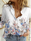 baratos Blusas e Camisas de mulher-Mulheres Tema Flores 3D Blusa Camisa Social Floral 3D Botão Imprimir Colarinho de Camisa Básico Casual Blusas Branco Vermelho