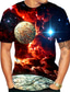 baratos T-shirts Homem com Estampado 3D-Homens Camiseta Designer Verão Galáxia Gráfico Manga Curta Decote Redondo Diário Imprimir Roupas Designer Vermelho