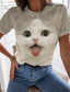 preiswerte T-Shirt-Damen T Shirt Design 3D-Druck Katze Graphic 3D Design Tier Kurzarm Rundhalsausschnitt Täglich Bedruckt Kleidung Design Basic Braun