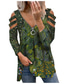 Χαμηλού Κόστους Γυναικεία T-Shirts-Γυναικεία Πουκάμισο Μπλούζα Κορυφή ματιών Θαλασσί Καφέ Πράσινο του τριφυλλιού Γραφική Φλοράλ Φερμουάρ Με κοψίματα Μακρυμάνικο Καθημερινά Σαββατοκύριακο Κομψό στυλ street Βασικό Λαιμόκοψη V Κανονικό