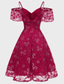 billiga Långa klänningar och gowns-A-linje Knälång Balklänningar Elegant Vintage Kortärmad V-hals Bröllopsgäst Gradering Spets med Spetsinlägg Mönster / tryck