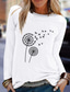 cheap Women&#039;s T-shirts-Women&#039;s T shirt Tee Designer Hot Stamping Graphic Dandelion Long Sleeve Round Neck Daily Weekend Patchwork Print Clothing Clothes Designer Basic White Black Blue