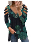 cheap Women&#039;s T-shirts-Women&#039;s Shirt Blouse Eyelet top Blue Brown Green Graphic Floral Zipper Cut Out Long Sleeve Daily Weekend Streetwear Basic V Neck Regular Fit Floral