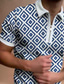 cheap Classic Polo-Men&#039;s Collar Polo Shirt Golf Shirt Fashion Casual Breathable Short Sleeve Navy Blue Geometry Collar Outdoor Street Zipper Clothing Clothes Fashion Casual Breathable