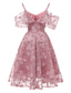 billiga Långa klänningar och gowns-A-linje Knälång Balklänningar Elegant Vintage Kortärmad V-hals Bröllopsgäst Gradering Spets med Spetsinlägg Mönster / tryck