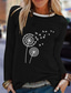 cheap Women&#039;s T-shirts-Women&#039;s T shirt Tee Designer Hot Stamping Graphic Dandelion Long Sleeve Round Neck Daily Weekend Patchwork Print Clothing Clothes Designer Basic White Black Blue