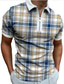 baratos polo clássico-Homens Camiseta Polo Camisa de golfe Xadrez Colarinho Rua Diário Zíper Manga Curta Blusas Casual Moda Respirável Confortável Azul
