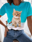 abordables Camisetas de mujer-Mujer Camiseta Design Impresión 3D Gato Graphic Bloque de color 3D Diseño Manga Corta Escote Redondo Diario Estampado ropa Design Básico Azul Piscina