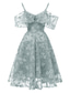 billiga Långa klänningar och gowns-A-linje Knälång Balklänningar Elegant Vintage Kortärmad V-hals Bröllopsgäst Gradering Spets med Spetsinlägg Mönster / tryck